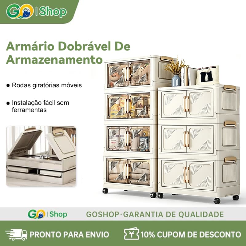 Armário Organizador Multiuso Modular Dobrável com Rodinhas 3/4/5 Andares para Casa Cozinha Quarto