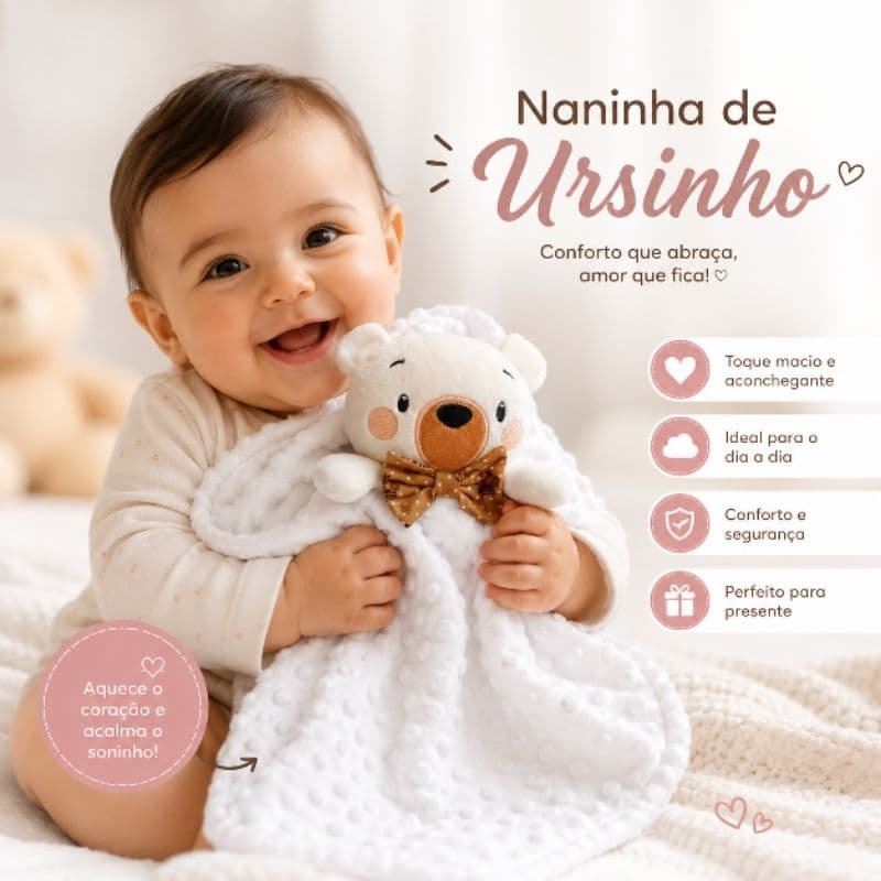 Naninha Urso Fofo PERSONALIZADO com nome bordado chá de bebê Maternidade LUXO Hipoalergênico