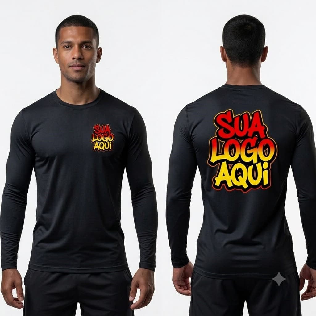 Camisa Manga Longa Microfibra Personalizada com Sua Arte | Proteção UV | Uniforme | Pesca | Ciclismo | Guarda-vidas
