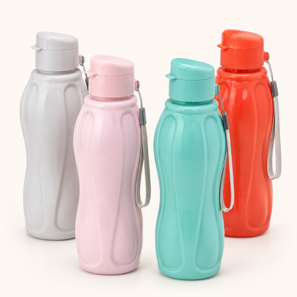 Kit 4 Garrafas Squeeze 600ml Antivazamento Livre De BPA Com Alça Para Academia Escola Trabalho