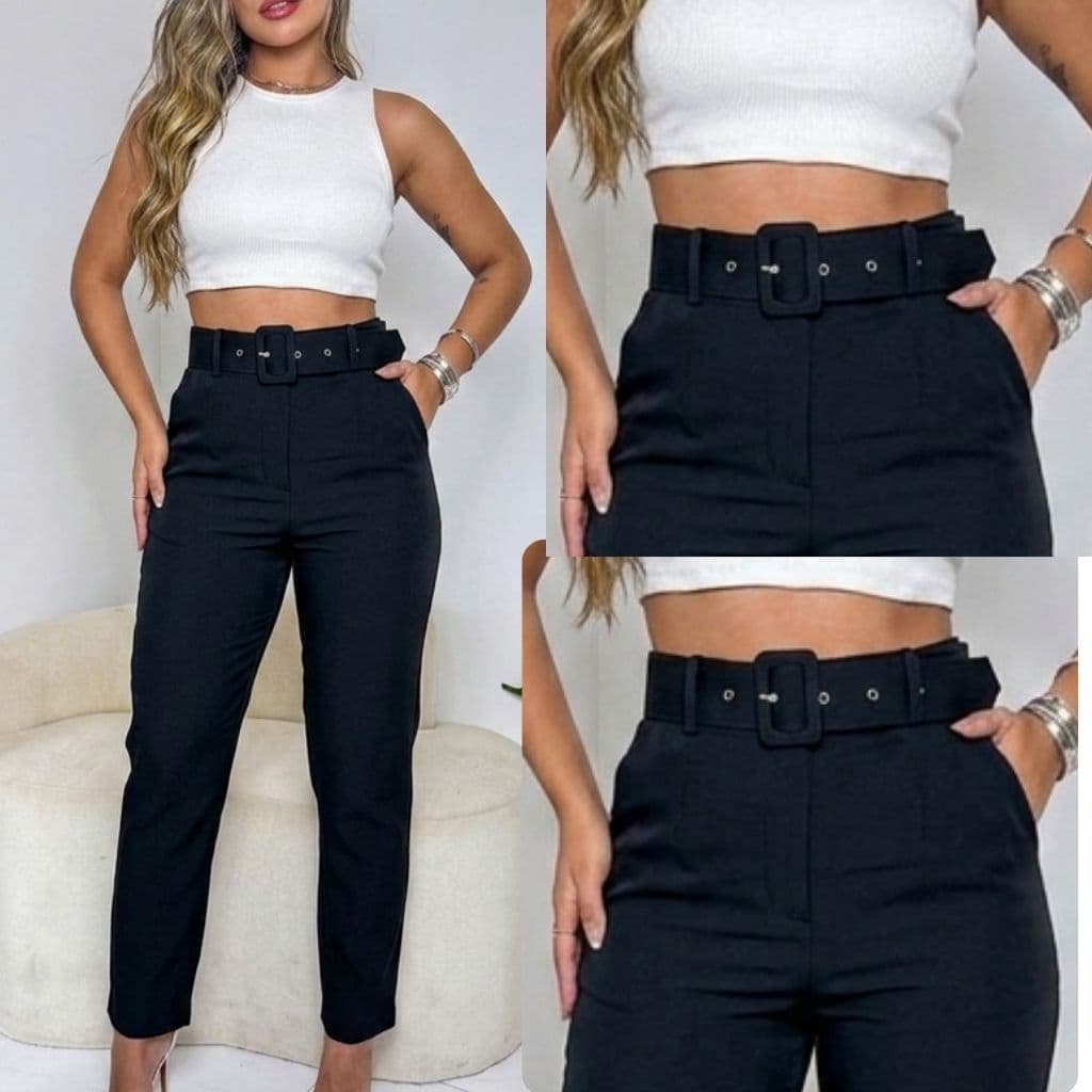 CALÇA ALFAIATARIA FEMININA CINTURA ALTA SOCIAL SHAPE ELEGANTE CINTO INCORPORADO