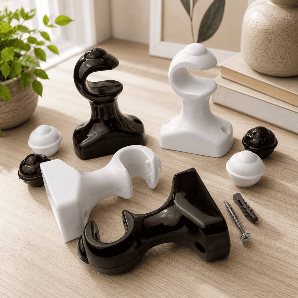 Par Suporte Compacto Para Varão De Cortina 19mm Com Ponteiras PVC Kit Completo Com Buchas E Parafusos
