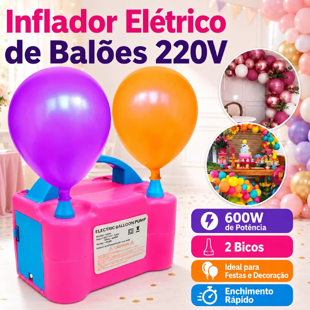 220V Inflador Elétrico de Balões Bexigas 600W com 2 Bicos Festa Ornamentação Bomba de Encher Bola de Festas