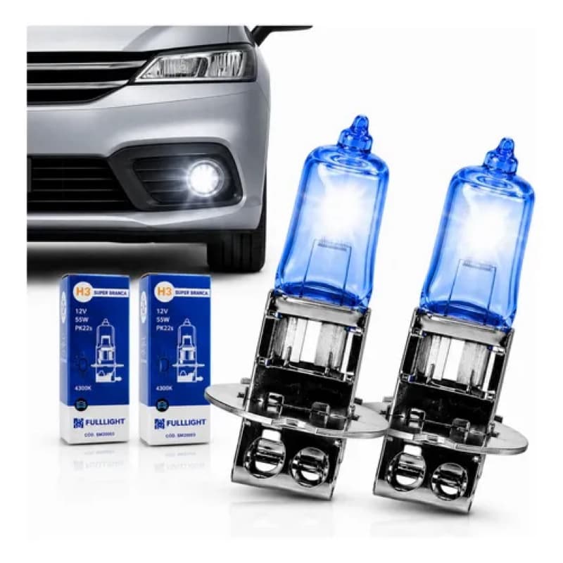Par Lâmpadas H3 Super Branca 12V Alto Brilho Luz Branca Automotiva