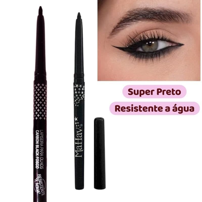 Lápis De Olho Retrátil Super Preto Resistente a Água Alta Fixação Carbon Black Kajal