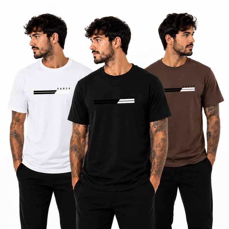 Kit 3 Camiseta Masculina Paris Streetwear Versátil