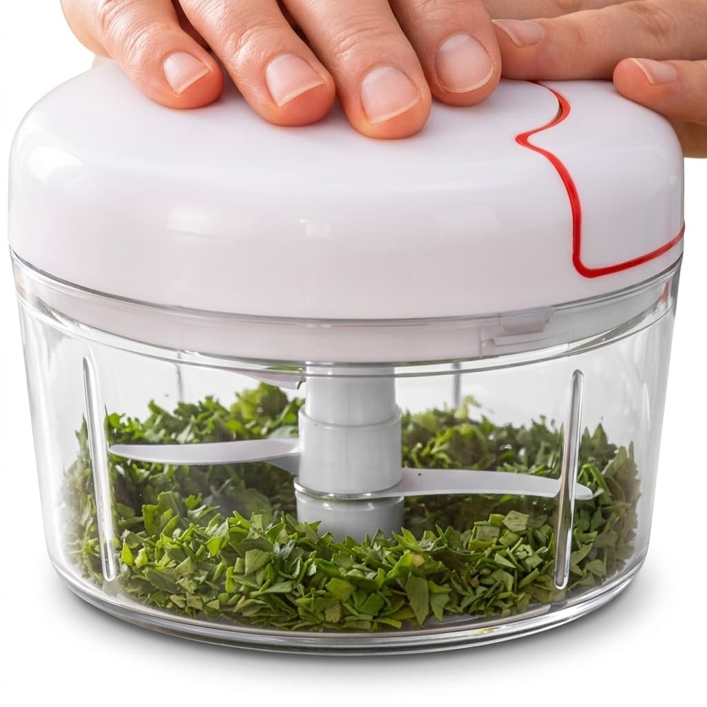 Mini Processador Manual Alimentos Corda Retratil Cortar Alho Cebola Folhas Cebola