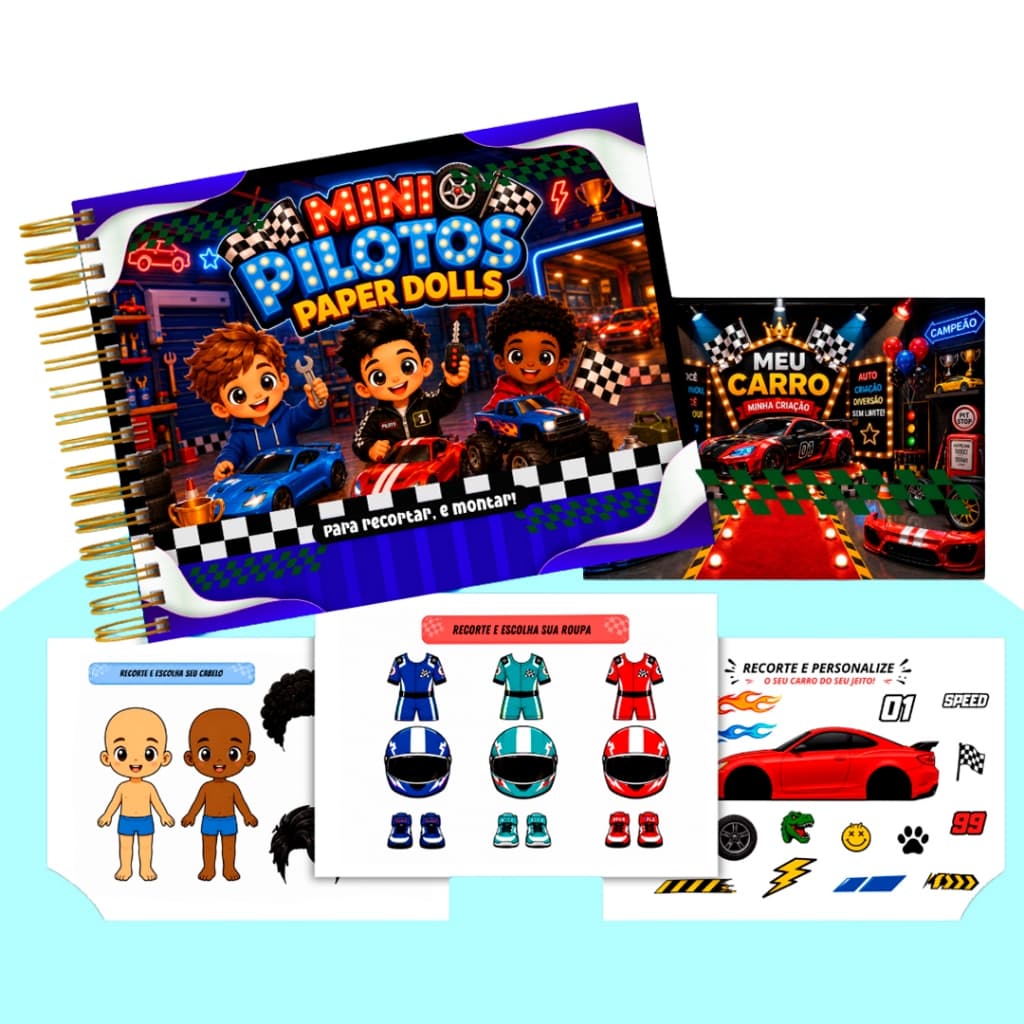 Paper Dolls Bonecos de Papel Carros | Livro Interativo Carros Carrinhos Infantil para Recortar e Brincar