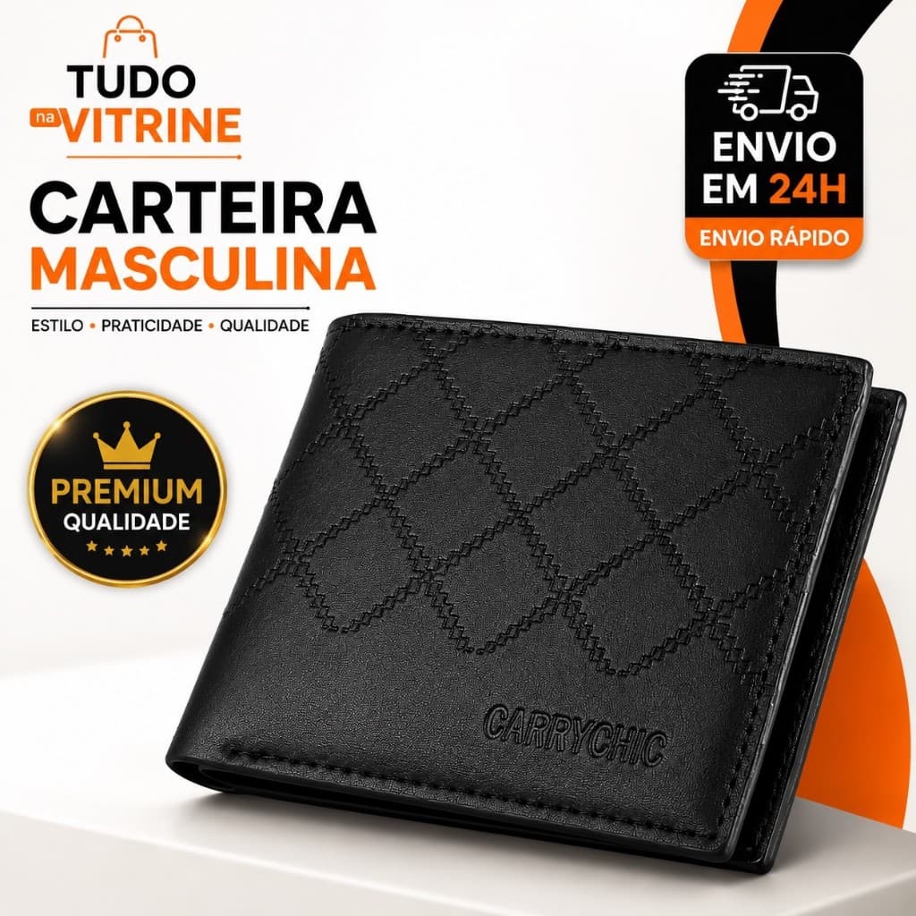 Carteira Masculina Couro Sintético Porta Cartões Porta Documentos Compacta Premium