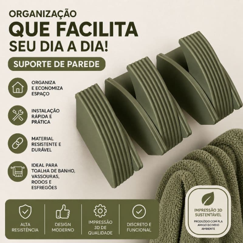 Suporte de Parede para Toalha de banho, pano de prato, vassoura e rodo | Organizador Multiuso,Fixação Fácil.