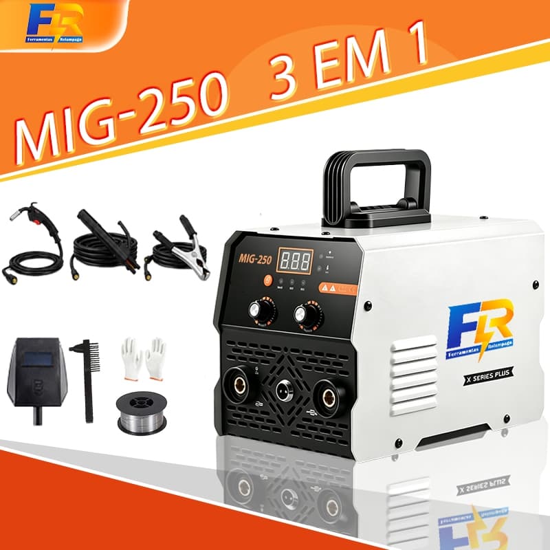 Máquina de Solda Inversora 3 em 1 MIG-250 Sem Gás MMA TIG Bivolt 110V/220V