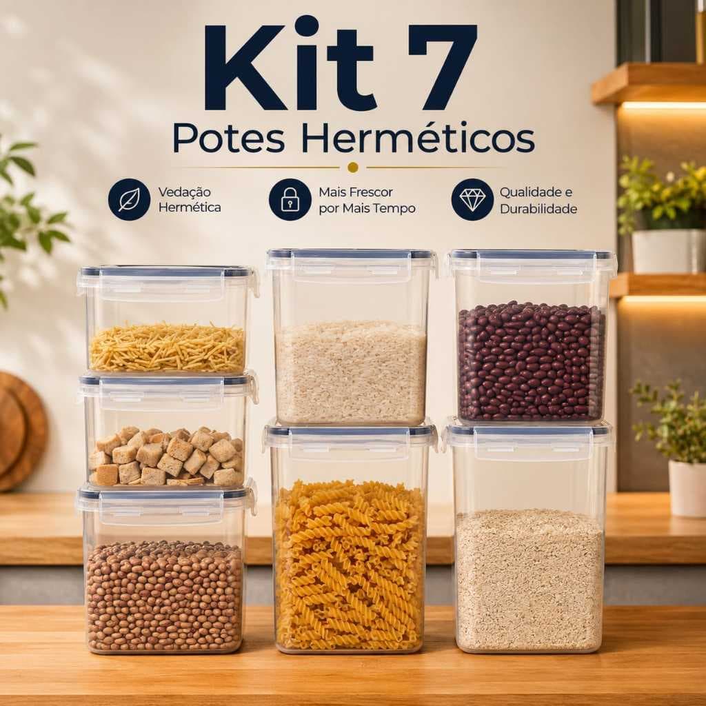 Kit 7 Potes Herméticos Empilháveis Porta Alimentos Organizador Dispensa