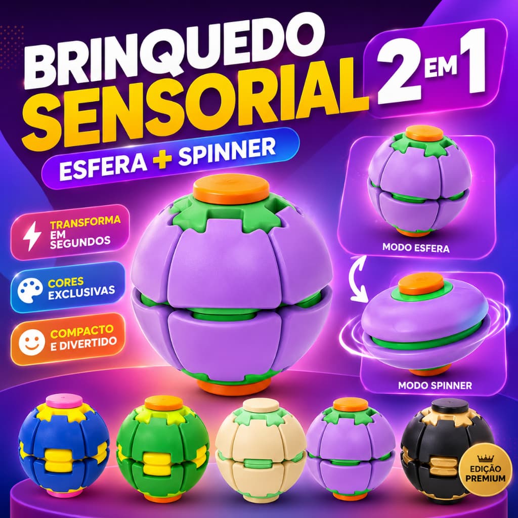 Bolinha Giratória Spinner Transformador Brinquedo Mágico Anti Estresse Satisfatório Pião Criança HelixCore Press to Spin