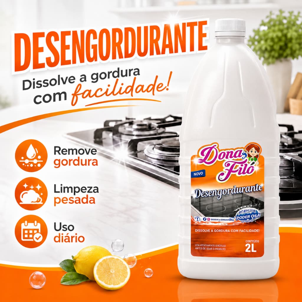 Desengordurante Potente 2 L Limpeza Pesada Cozinha  -  Remove Gordura de Fogão Coifa Azulejo e Chão