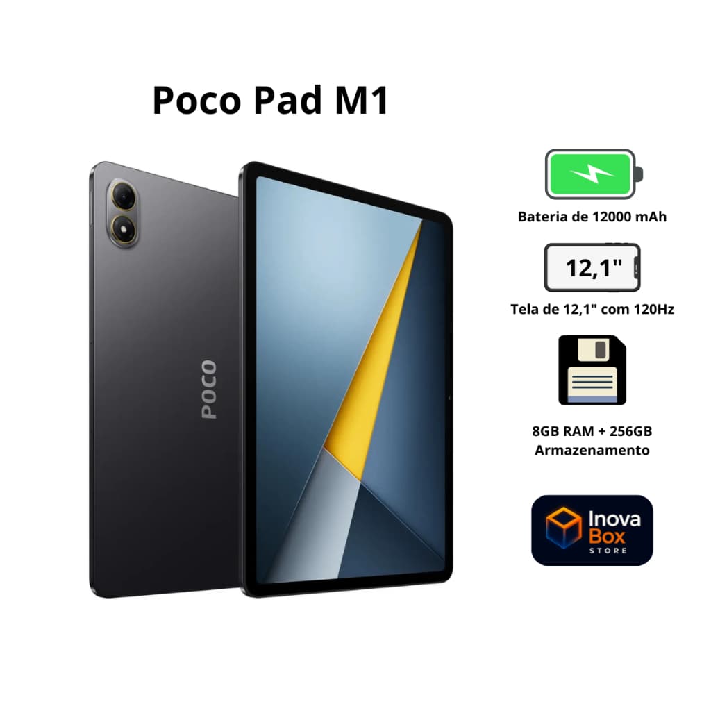Tablet Xiaomi POCO Pad M1 256GB 8GB RAM Tela 12.1" 2.5K 120Hz Snapdragon 7s Gen 4 Bateria 12000mAh