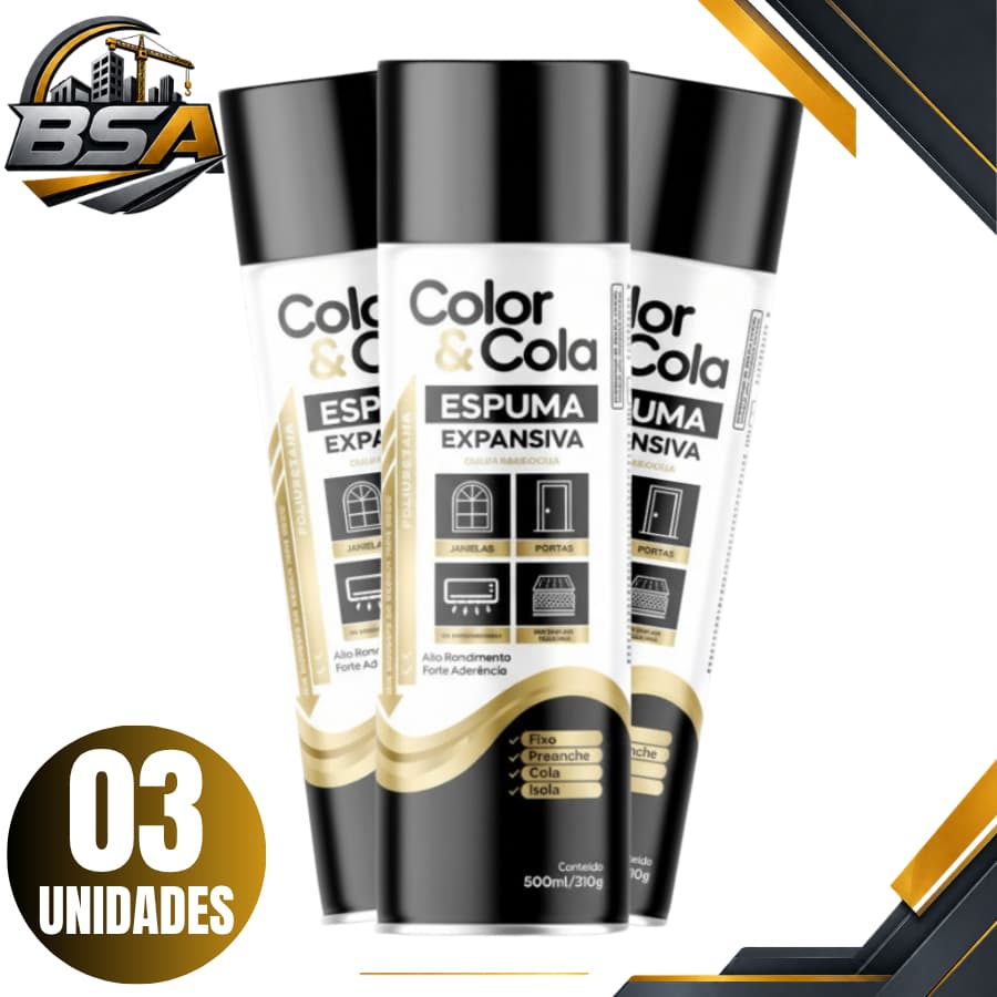 Kit 3 Unidades Espuma Expansiva Spray para Vedação Telhado Porta Profissional 500ml