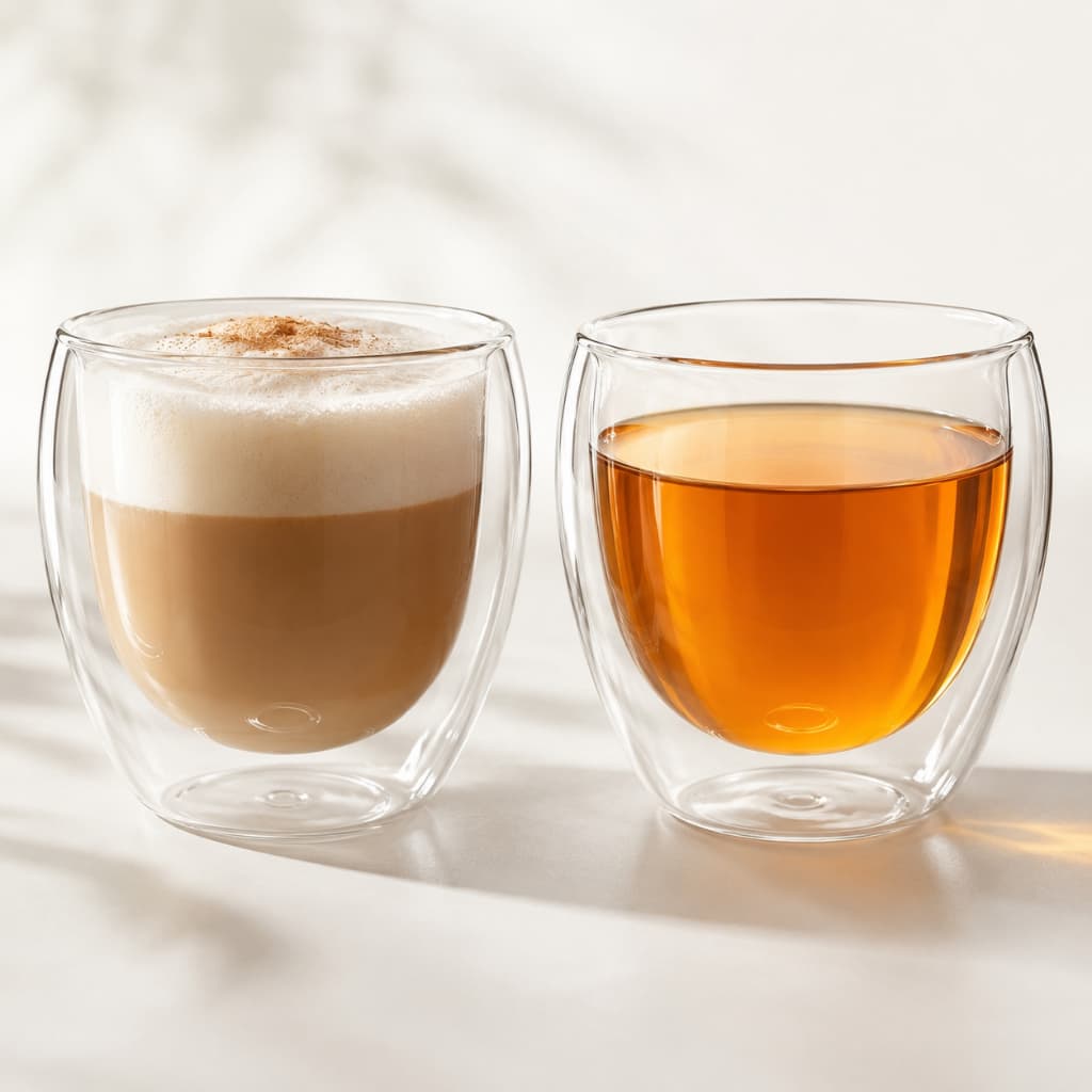 Kit 2 Copos Parede Dupla 250ml Vidro Borossilicato Térmico para Café Cappuccino Latte e Chá