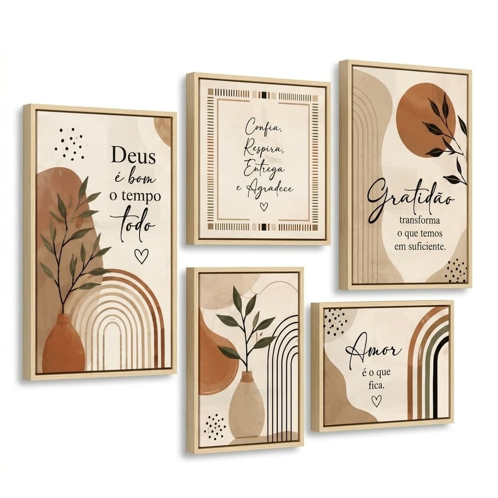 Quadros Decorativos Frases Fé Amor Gratidão Grande Delicado Religioso Entrego Confio Marrom Delicado