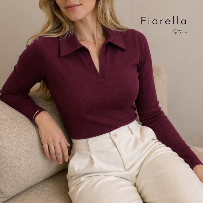 Blusa Feminina Canelada Manga Longa Gola Polo Básica Inverno
