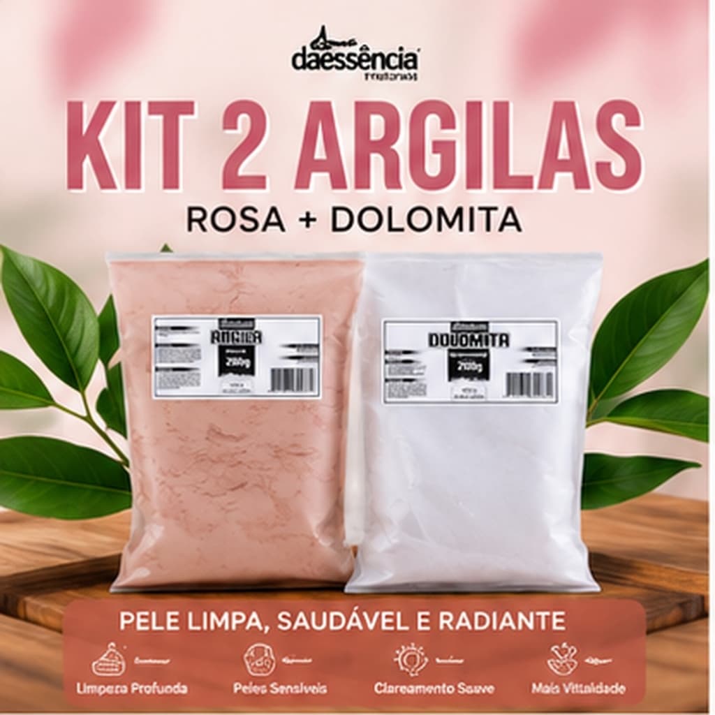 Kit 2 argilas 200g Daessencia (Rosa e Dolomita)