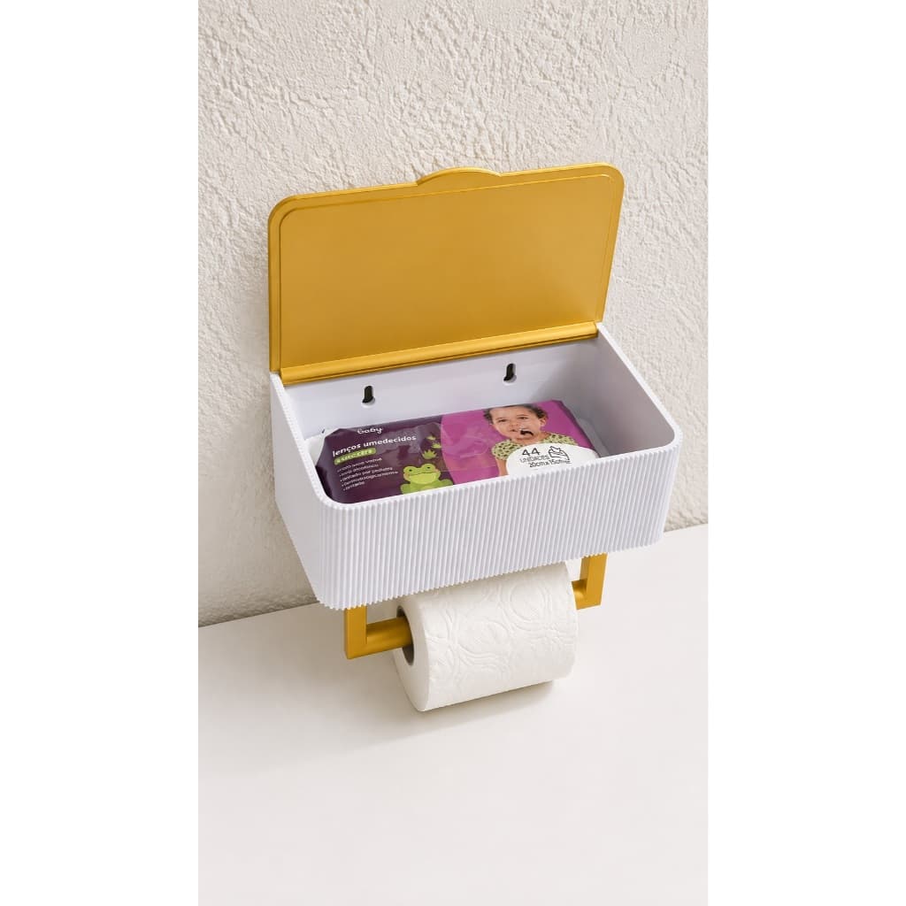 Suporte para Papel Higiênico e Lenço Umedecido com Porta Celular Plástico Resistente e Moderno
