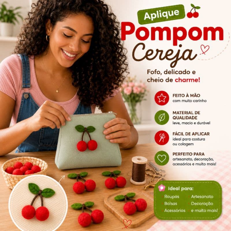 Aplique Pompom Cereja