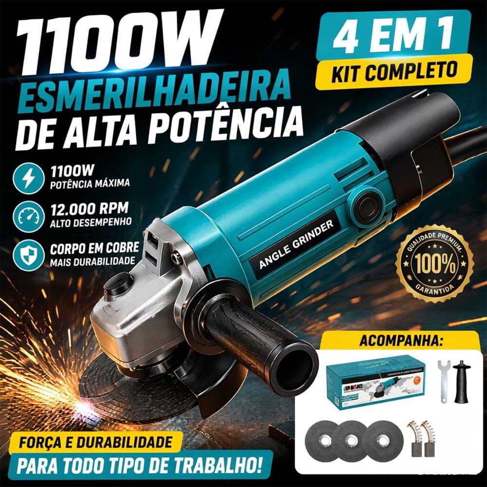 Máquina de Corte e Desbaste Azul Esmerilhadeira Elétrica Profissional com Fio 110-127V / 220V