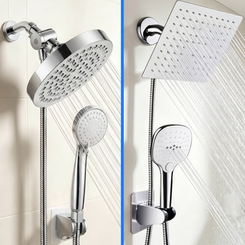 Conjunto de Chuveiro Frio com Cabeçote Grande Inox e Ducha Mão Derivador Plástico para Banheiro Residencial