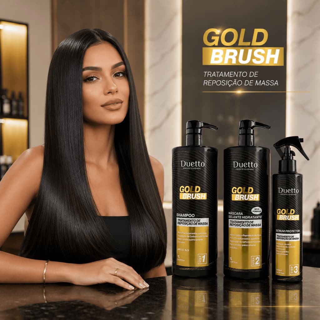 Kit Tratamento Gold Brush Duetto Profissional Reposição de Massa Capilar Cabelos Quimicamente Tratados