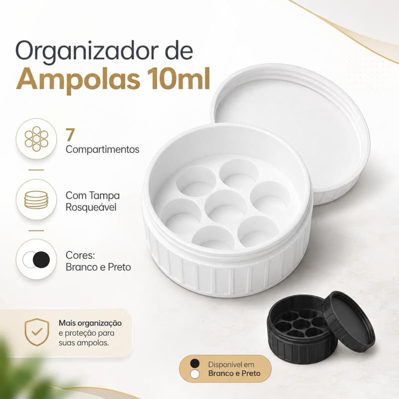 Organizador para Ampolas de 10ml com 7 Compartimentos e Tampa Rosqueável