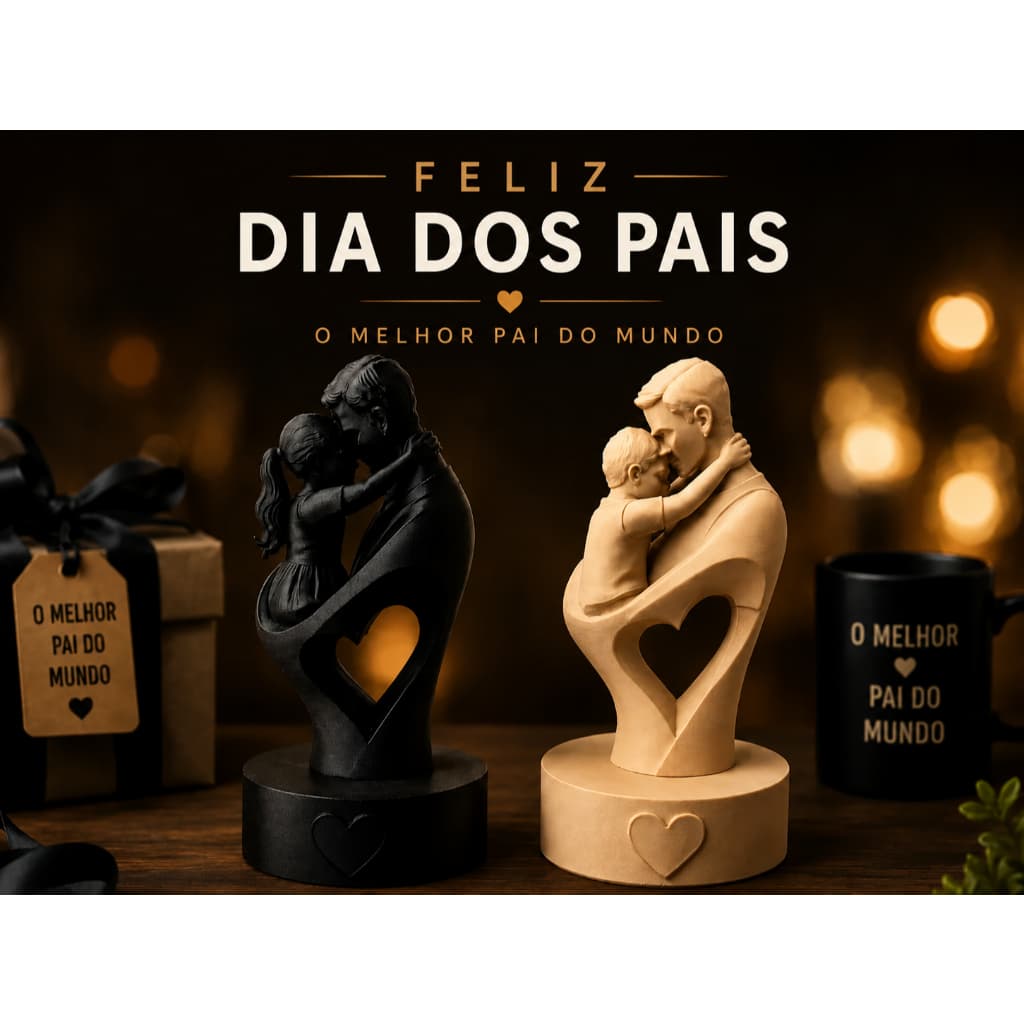 Presente Dia dos Pais Pai e Filha | Escultura Pai e Filha | Decoração para Papai