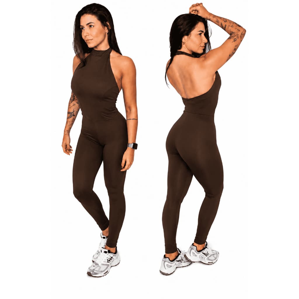 Macacão Longo Fitness Feminino Costas Abertas Suplex Premium Zero Transparência Academia Treino