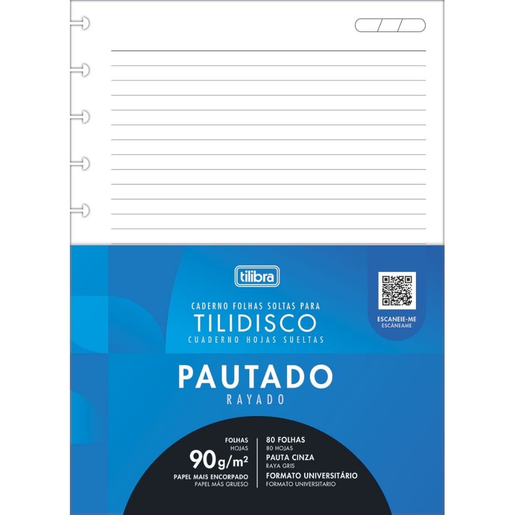 Bloco para Tilidisco Universitário Pautado 80 folhas Tilibra Refil Caderno Folhas Soltas