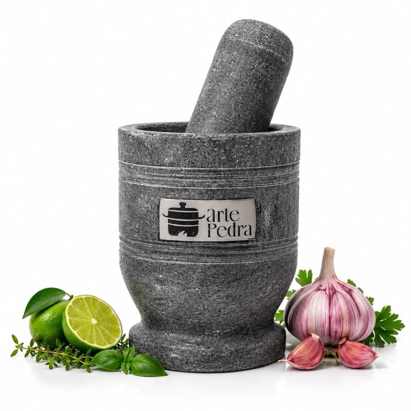 Pilão De Pedra Sabão Resistente Ideal Para Macerar Ervas Temperos.