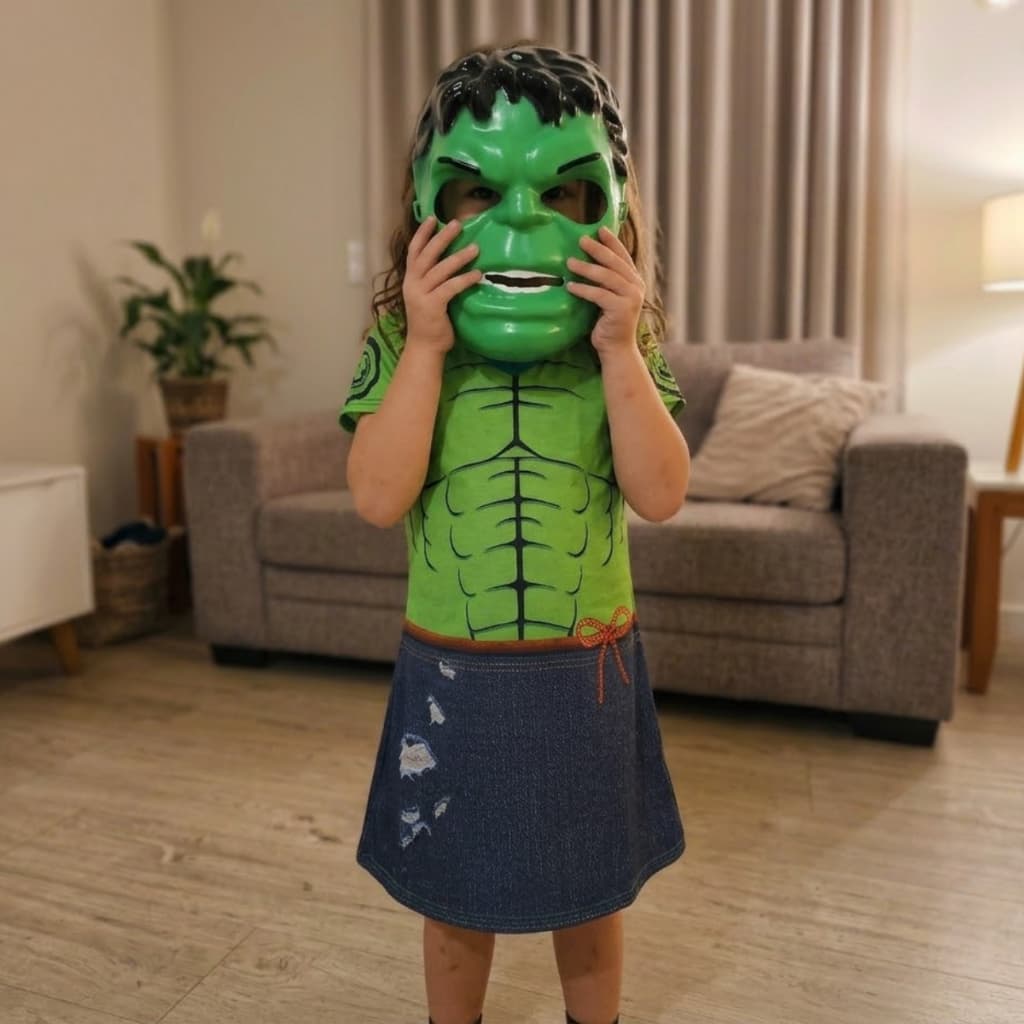 Fantasia Infantil Vestido Mulher Hulk Com Máscara Hulk