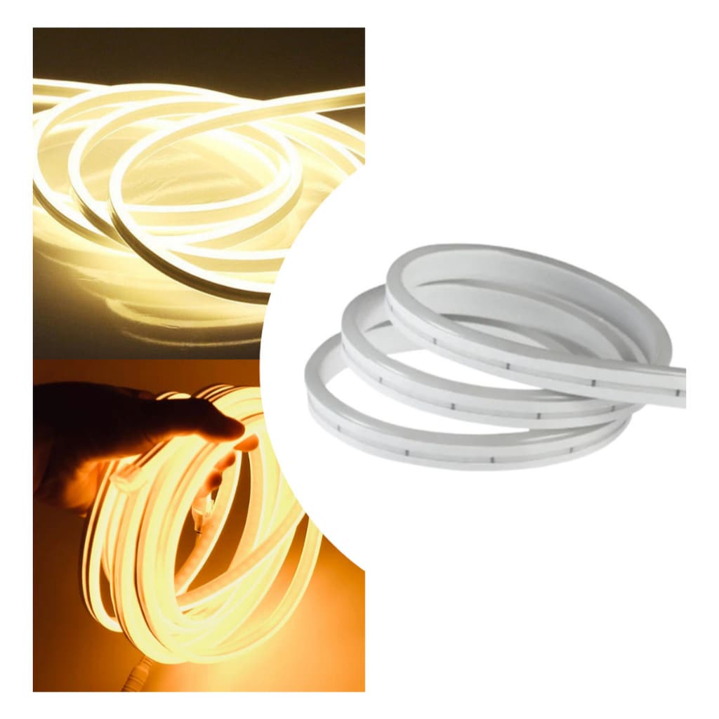Fita LED COB Neon 5M Branco Quente IP65 12V 3000K Super Brilho Decoração Quarto Gamer Flexível