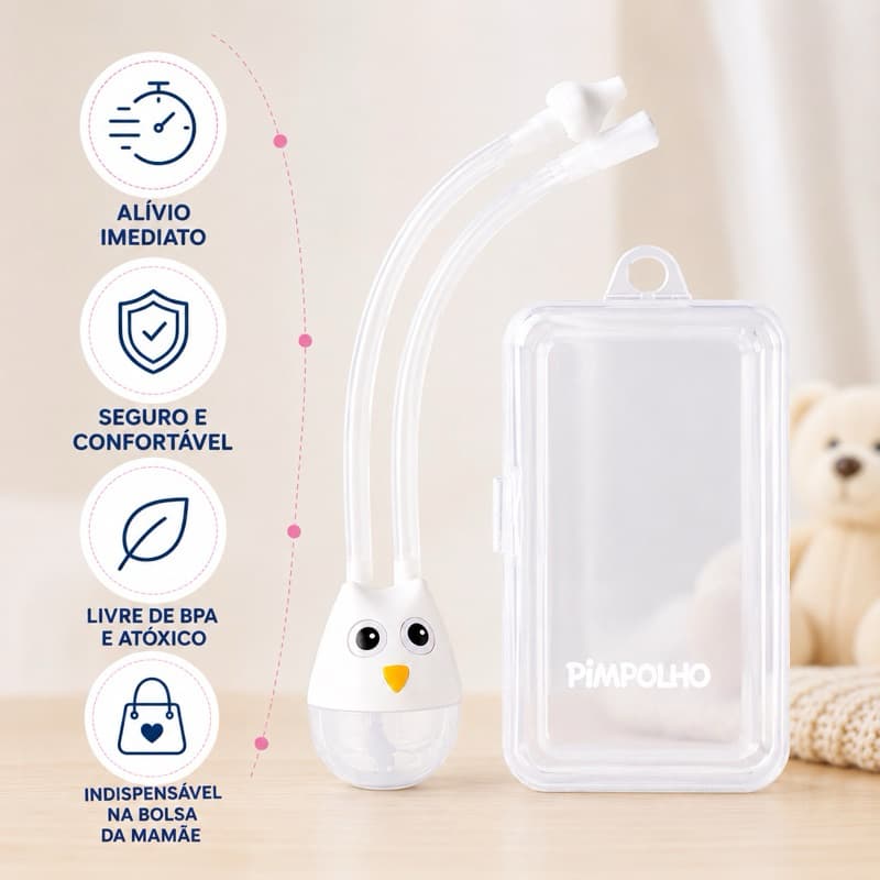 Aspirador Nasal Bebê Pimpolho Original com Estojo | Sugador Nasal Manual Infantil