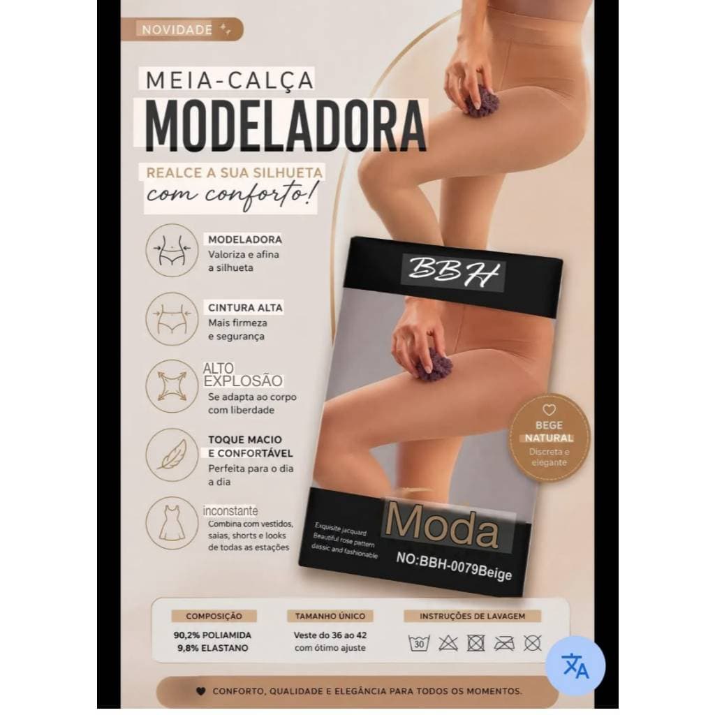 Meia-Calça Modeladora Cintura Alta BBH – Bege Natural | Conforto e Elegância