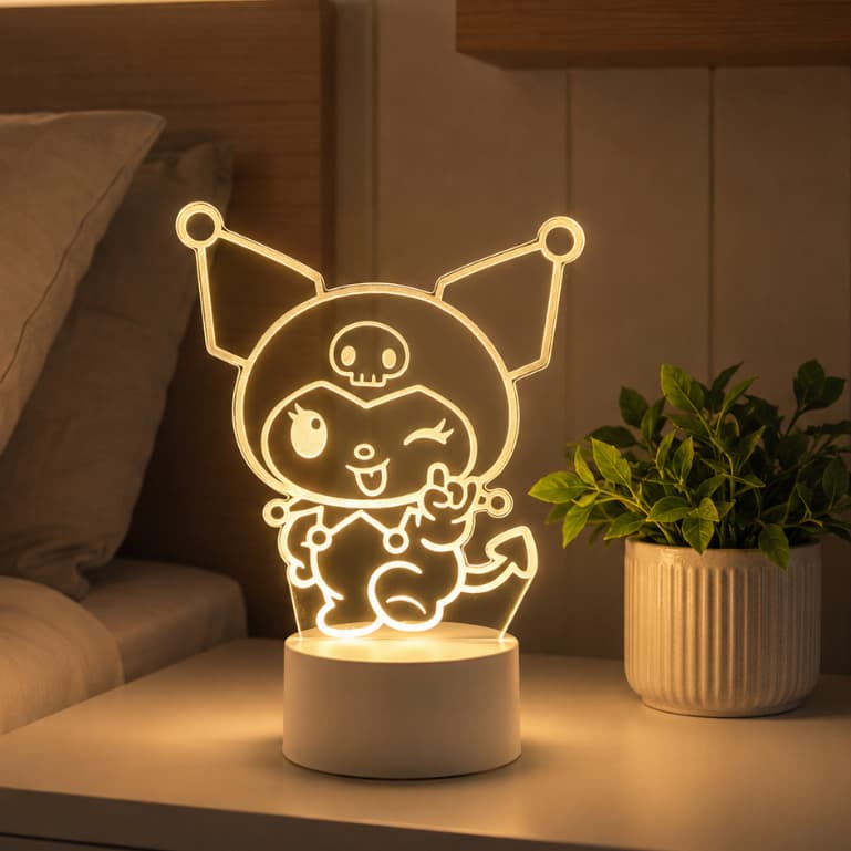 Luminária Kuromi LED 3D / Luz Noturna / Abajur / Presente Criativo