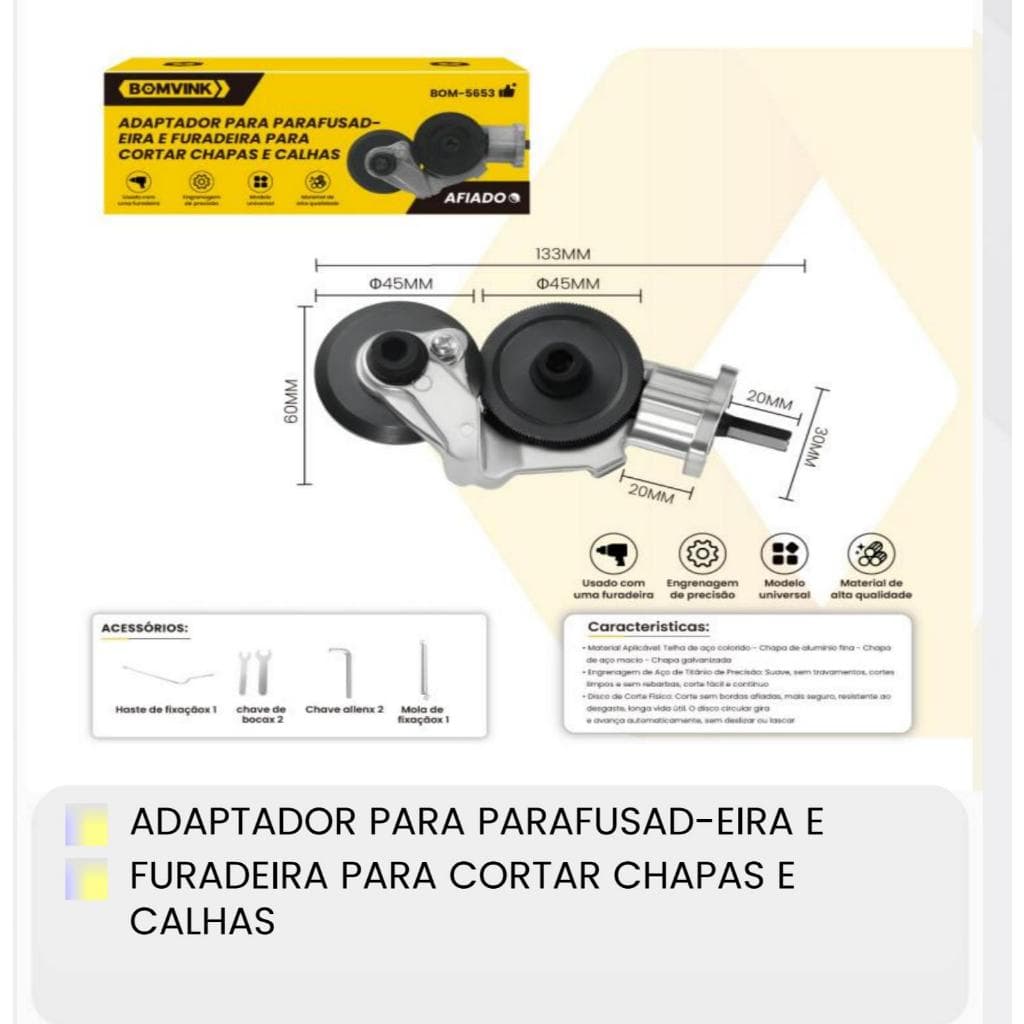 Adaptador Cortador de Chapas Metálicas para Furadeira e Parafusadeira
