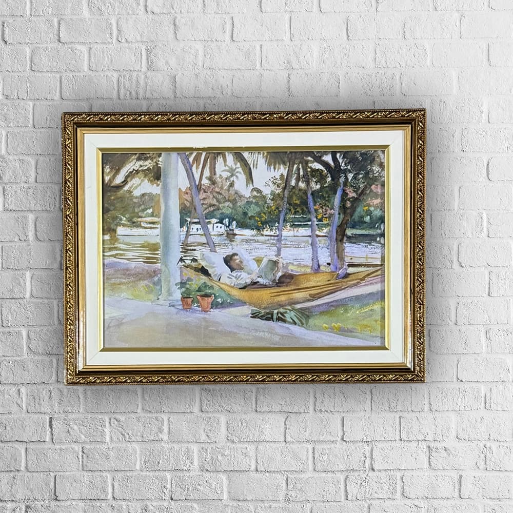 Quadro decorativo | arte clássica | moldura com vidro | Figure in Hammock