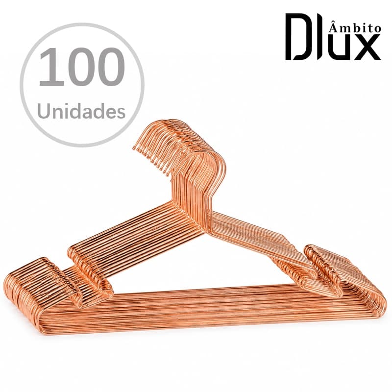 Ambito Dlux Kit 100 Cabides Rose Gold Premium Em Aço Carbono Elegante Resistente Para Closet Adulto