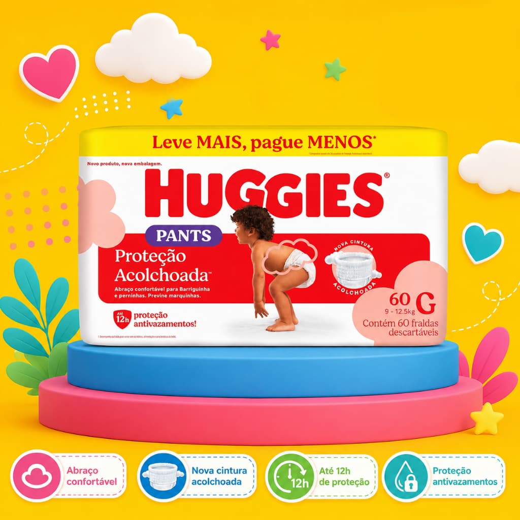 Fralda Huggies Roupinha Pants Supreme Care G Com 60 Unidades