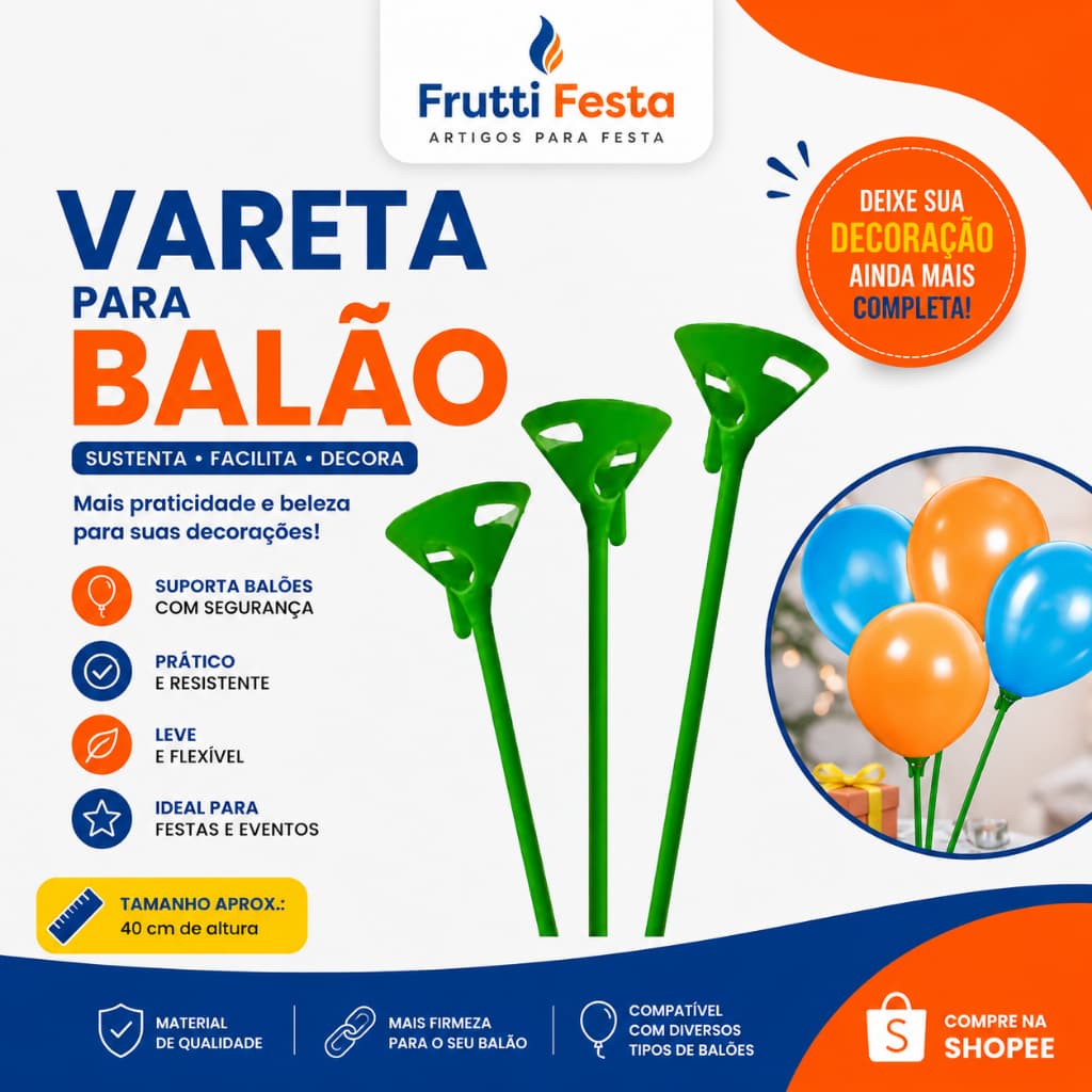 VARETA SUPORTE PEGA BALÃO VERDE MENTA COM 10 UNIDADES