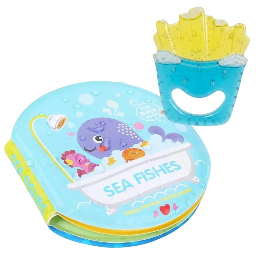 Kit Mordedor de Bebe + Livro de Banho a Prova de Água Mordedor Sensorial Macio para Dentição
