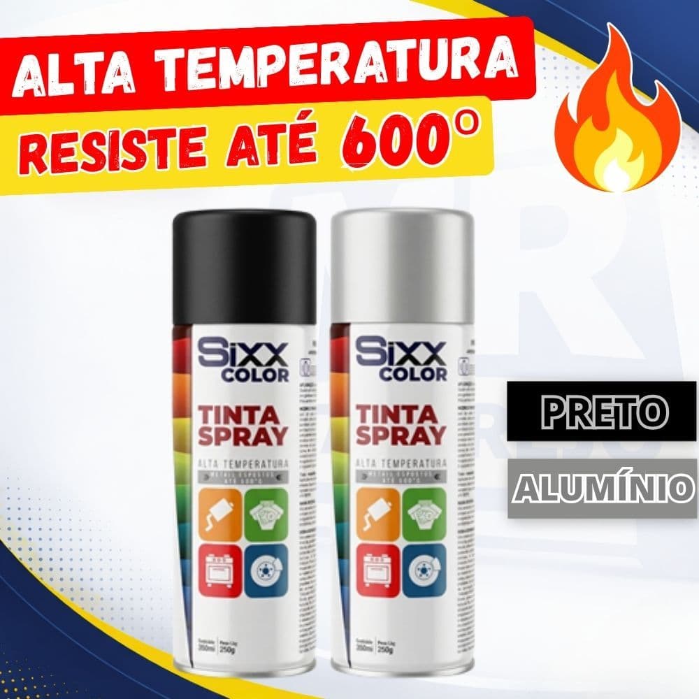 Tinta Spray Alta Temperatura Preto Fosco e Alumínio Tinta Alta Temperatura 350ml Resiste até 600º