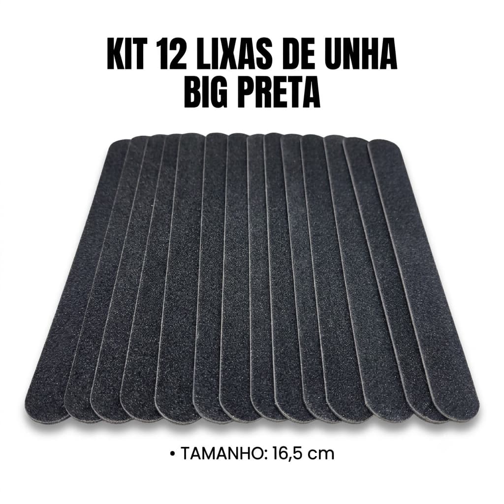 Kit 12 Lixas De Unha Big Preta Profissional Manicure Alongamento Gel Fibra Atacado