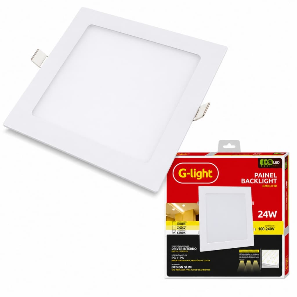 Kit 3/5/10 Paineis Embutir Backlight Led 24w G-light 6500k Quadrado