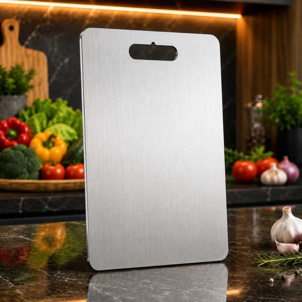 Tábua De Corte Retangular Inox Dupla Face Antibacteriana Para Cozinha Carnes Frutas Legumes Premium