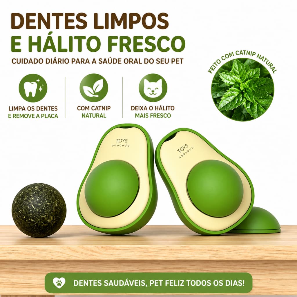 Brinquedo para Gato Catnip Giratório 360° Abacate Limpeza Dental Mordedor Interativo Anti Estresse